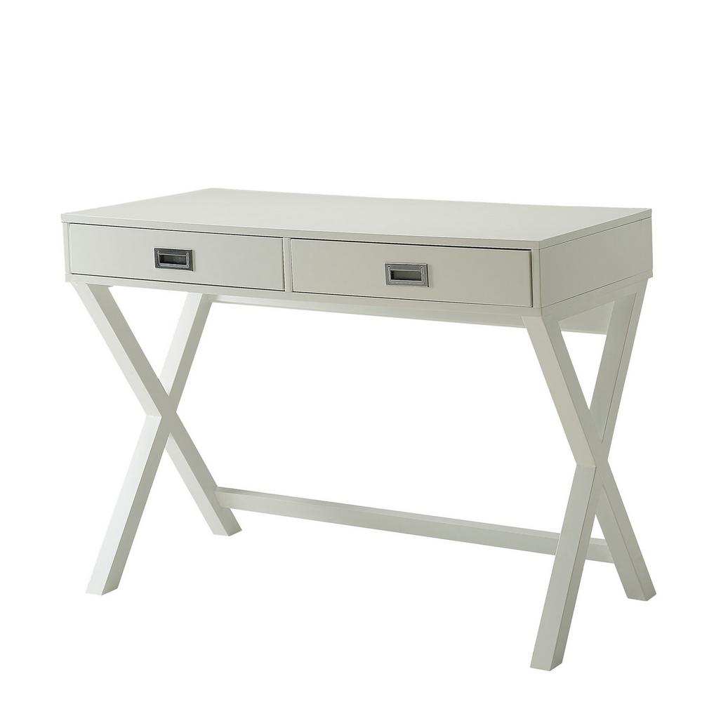 Crosley 42 in. White Rectangular 2 -Drawer Writing Desk with Open Back ...