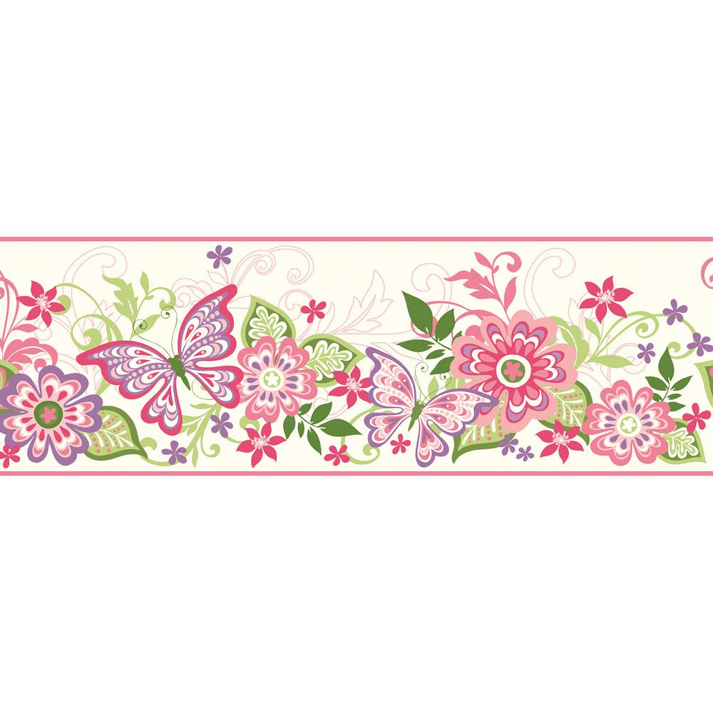 RoomMates Pink White Scroll Floral Peel And Stick Wallpaper Border