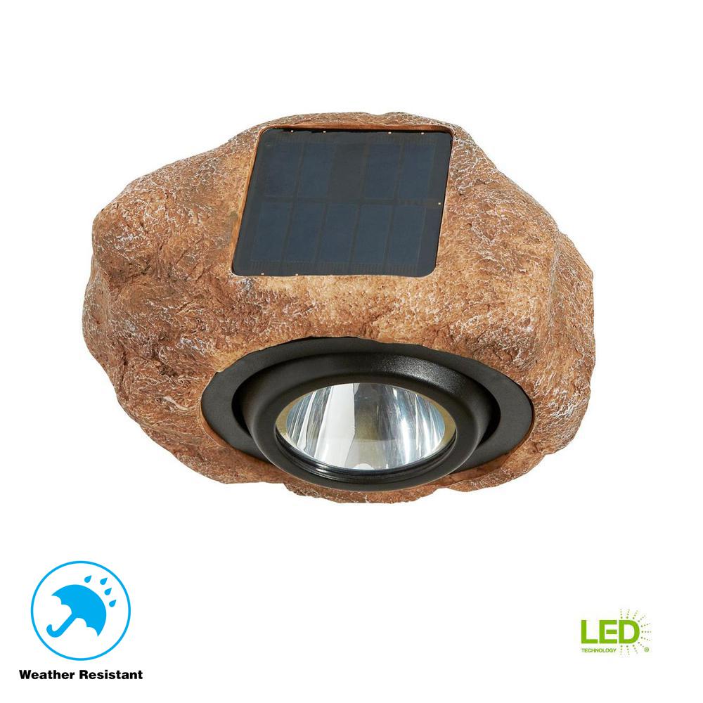 Hampton Bay 1-Light Solar Outdoor Integrated LED 3000K 30-Lumens Rock