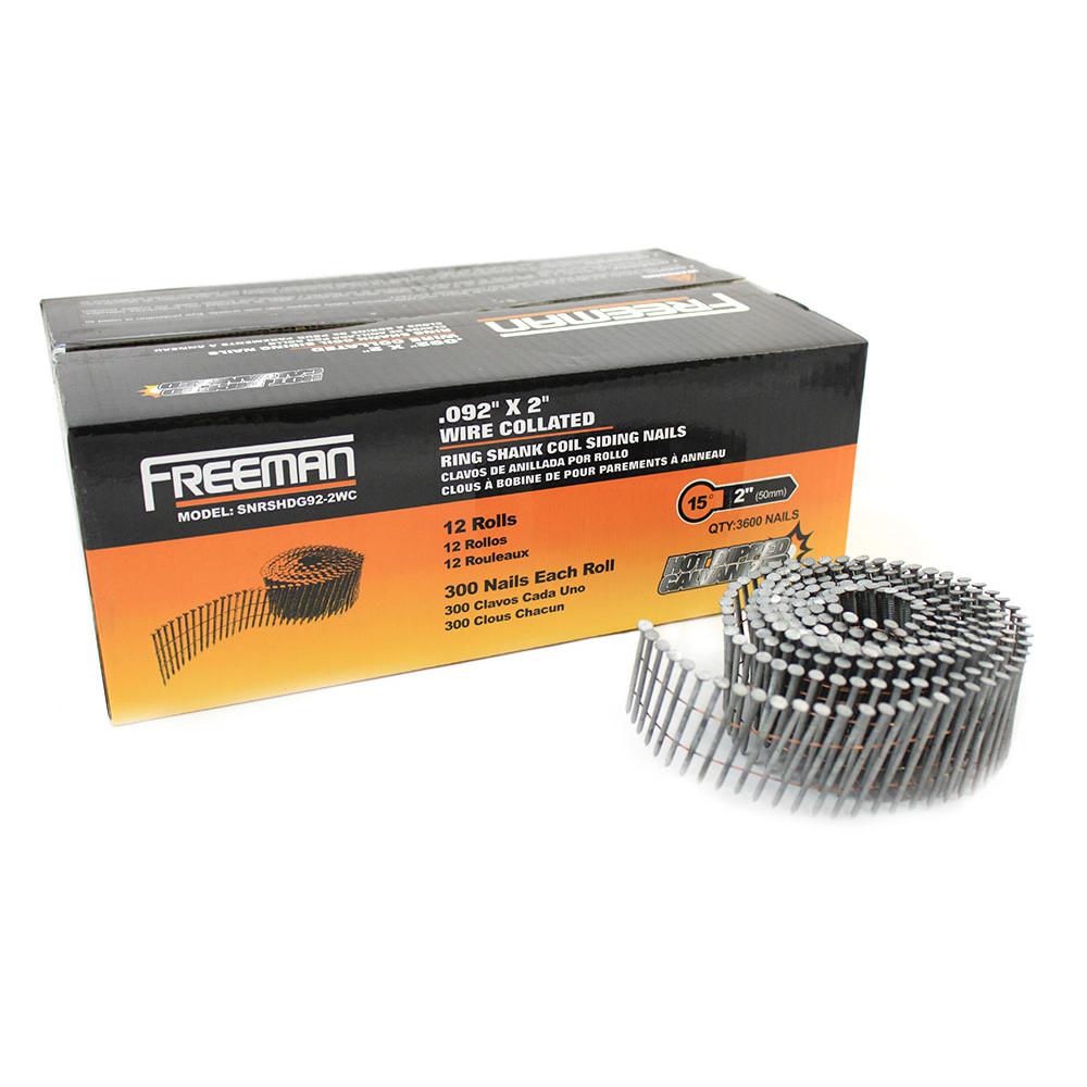 Freeman 2 in. x 0.092 in. Dia Hot Dipped Galvanized Ring Shank Wire Collated Siding Nails 3,600