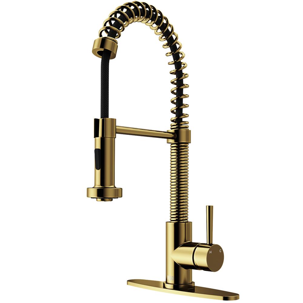 Vigo Edison Single Handle Pull Down Sprayer Kitchen Faucet With Deck Plate In Matte Gold Vg02001mgk1 The Home Depot