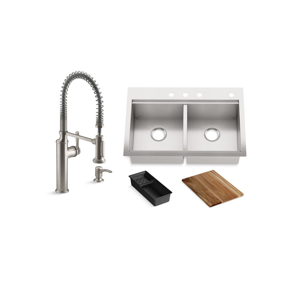 KOHLER Lyric Workstation 33 in. Dual Mount Stainless Steel ...