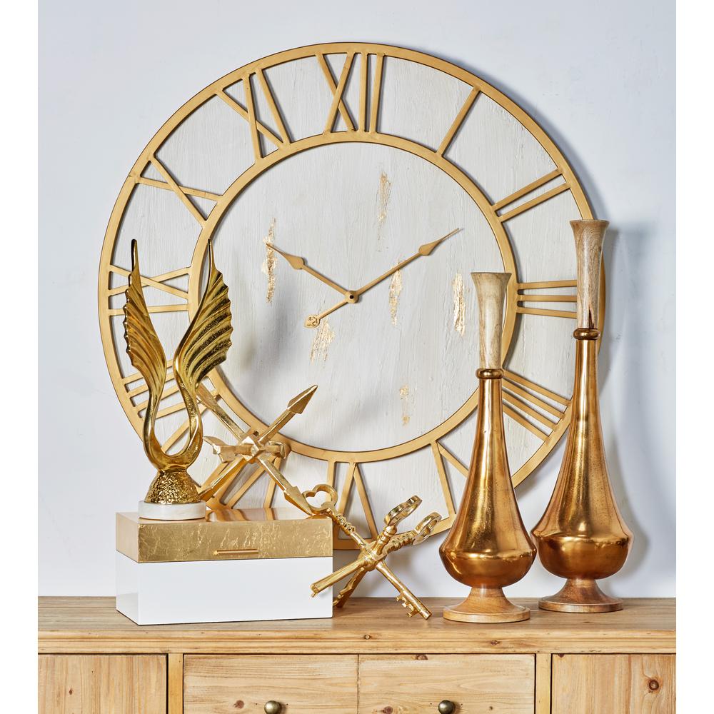 Glitzhome 27.76 in. D Vintage Industrial Oversized Wooden/Metal Wall Clock with Moving Gears