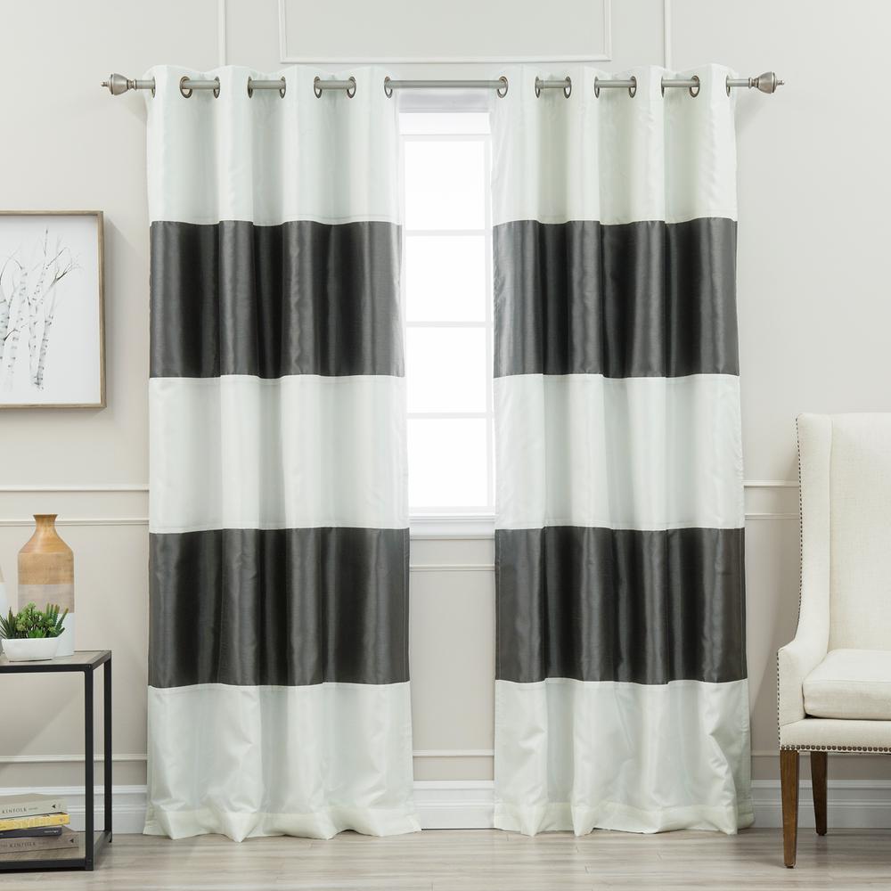Best Home Fashion 84 In L Ivory And Dark Grey Faux Silk Striped L Ivory And Dark Grey Faux Silk Striped Blackout Curtain