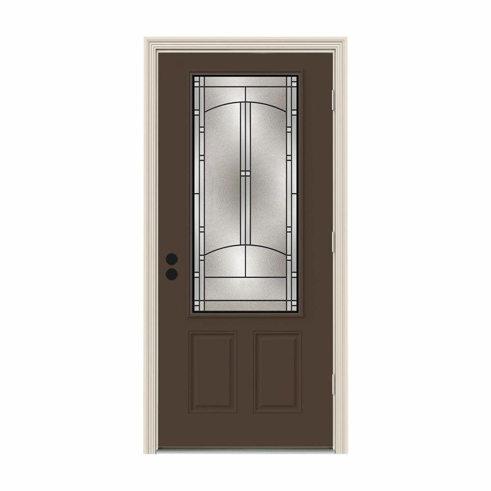 36 In X 80 In 3 4 Lite Idlewild Dark Chocolate Painted Steel Prehung Left Hand Outswing Front Door W Brickmould