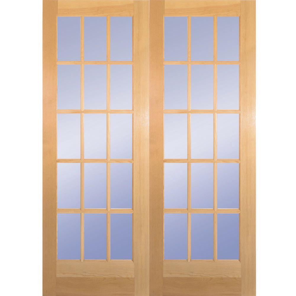 Builders Choice 60 In X 80 In 15 Lite Clear Wood Pine Prehung Interior French Door
