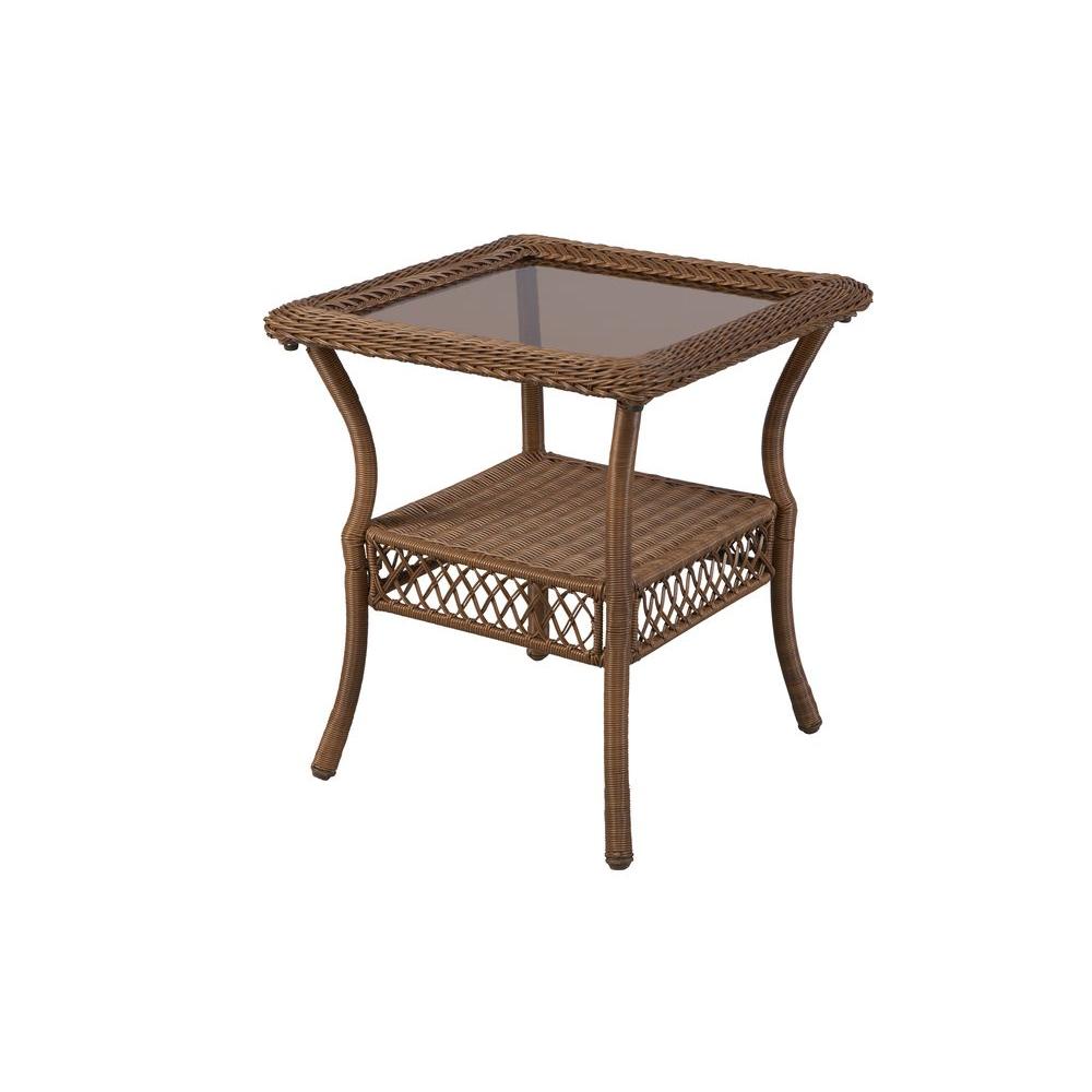 Hampton Bay Spring Haven Brown All-Weather Wicker Patio Side Table-66