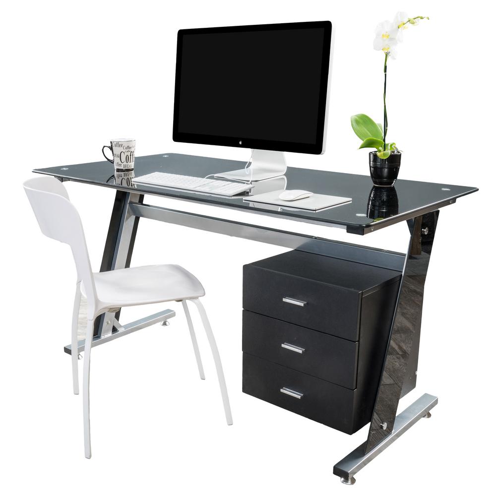 Noble House Beta Black Computer Desk With A 3 Drawer Cabinet 5506