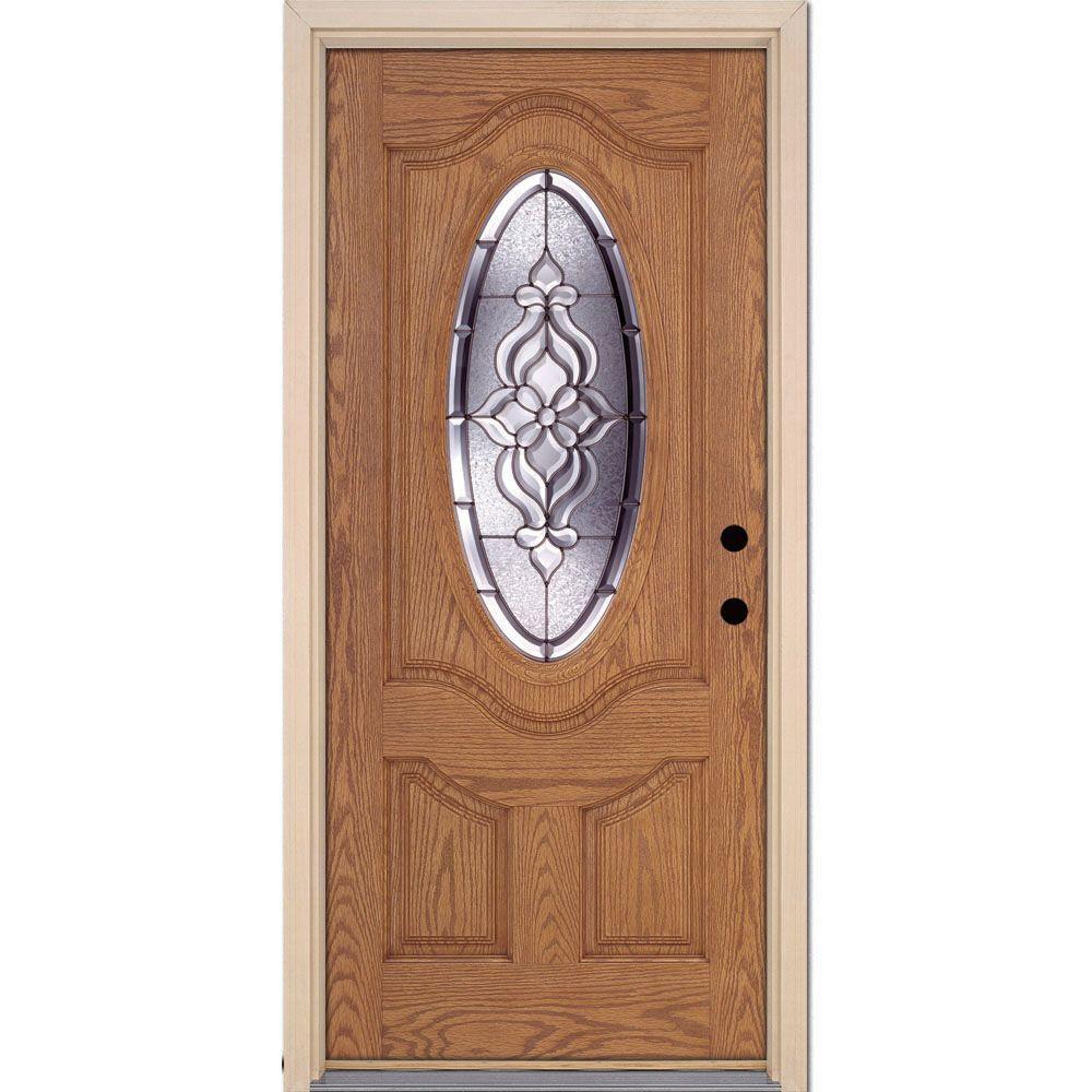 Oak Woodgrain Light Oak Finish Fiberglass Doors Front Doors
