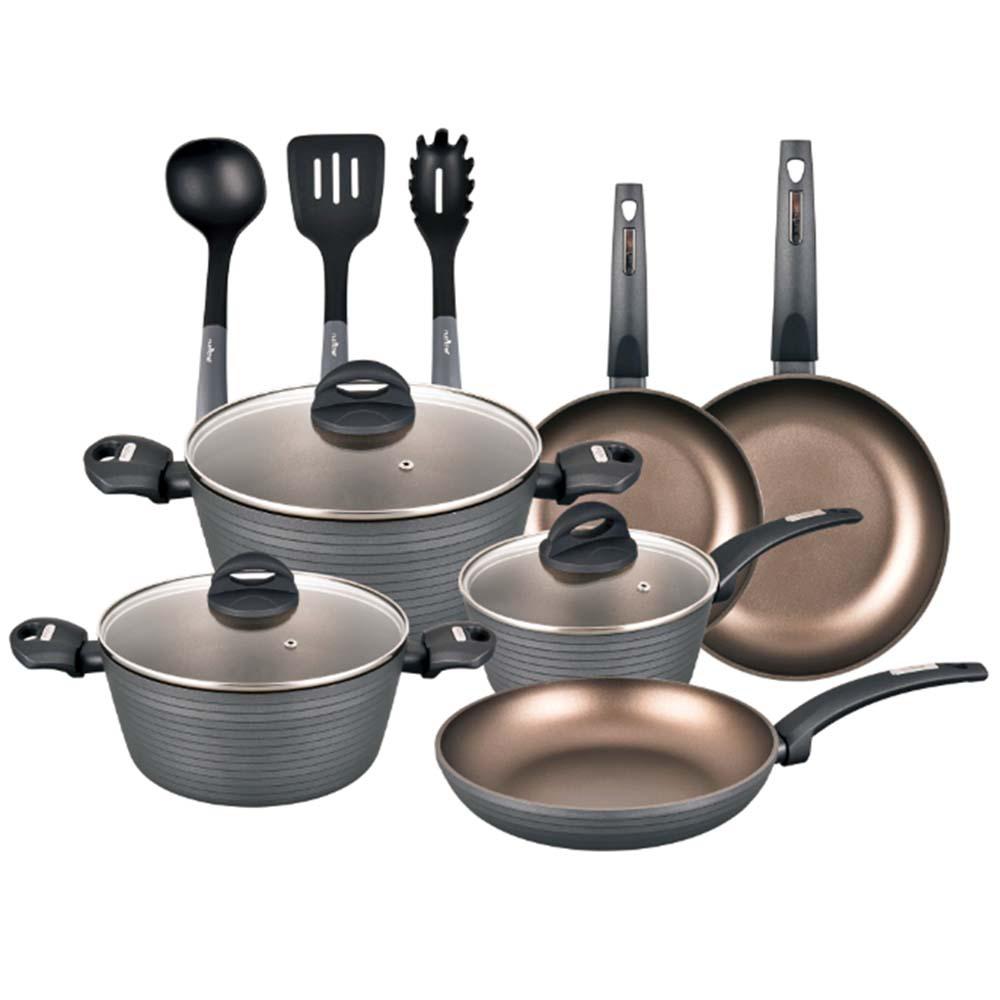 Nutrichef 12 Piece Aluminum Non Stick Kitchen Cookware Set With