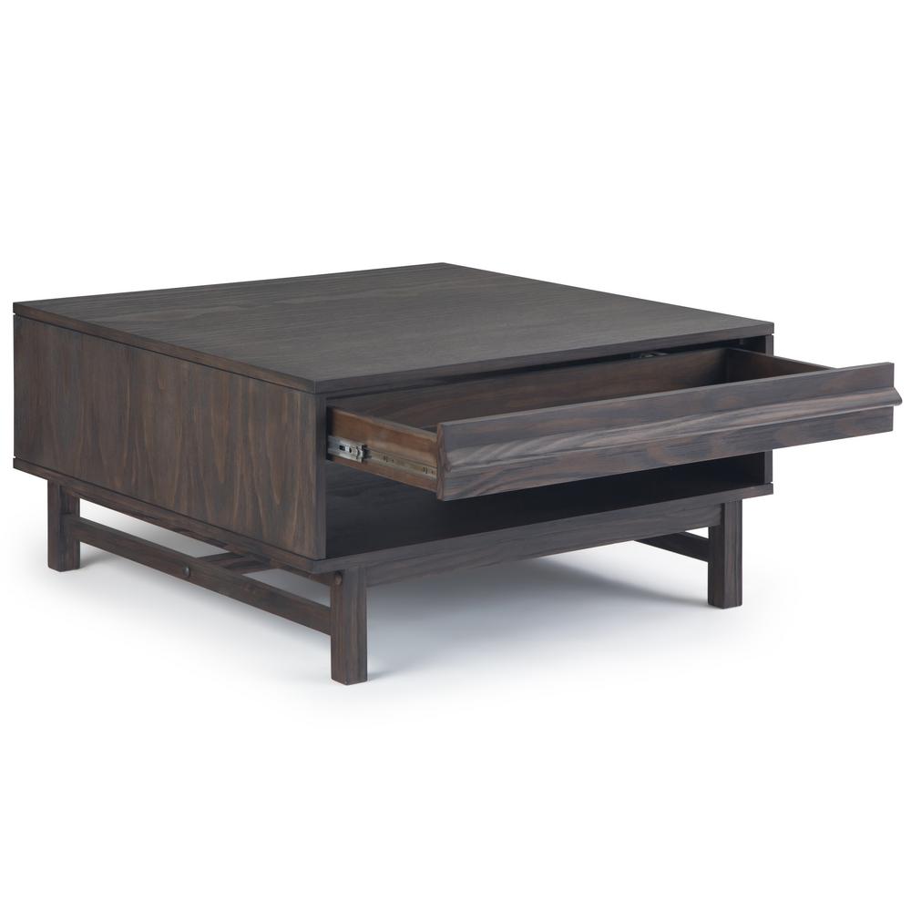 Simpli Home Tabler Solid Wood 36 In Wide Square Rustic Modern Square Coffee Table In Driftwood Axctab 02 The Home Depot