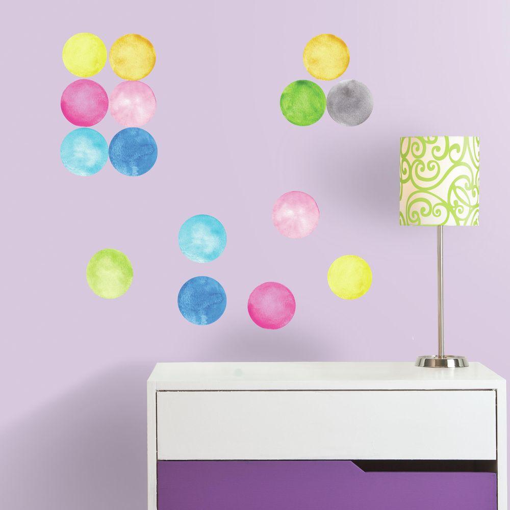 RoomMates 5 in. x 11.5 in. Watercolor Dots Peel and Stick Wall Decal ...