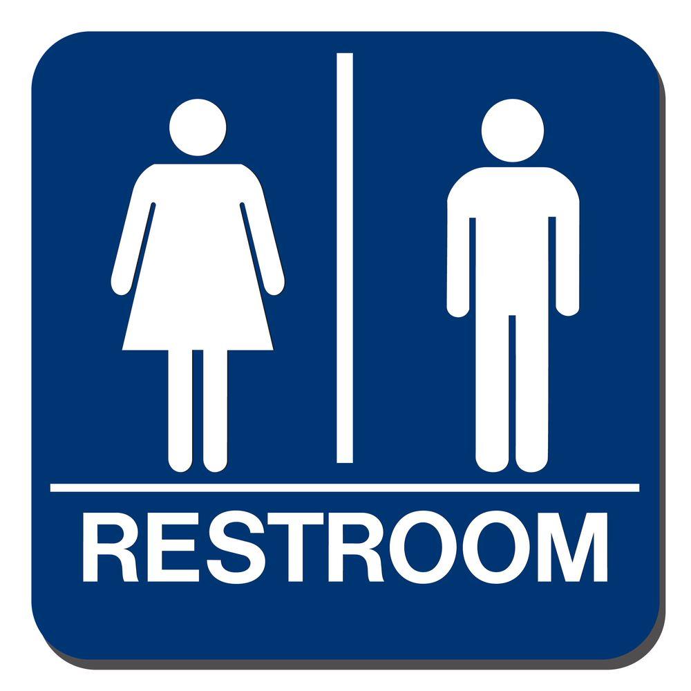 Lynch Sign 8 in. x 8 in. Blue Plastic with Braille Restroom SignUNI18