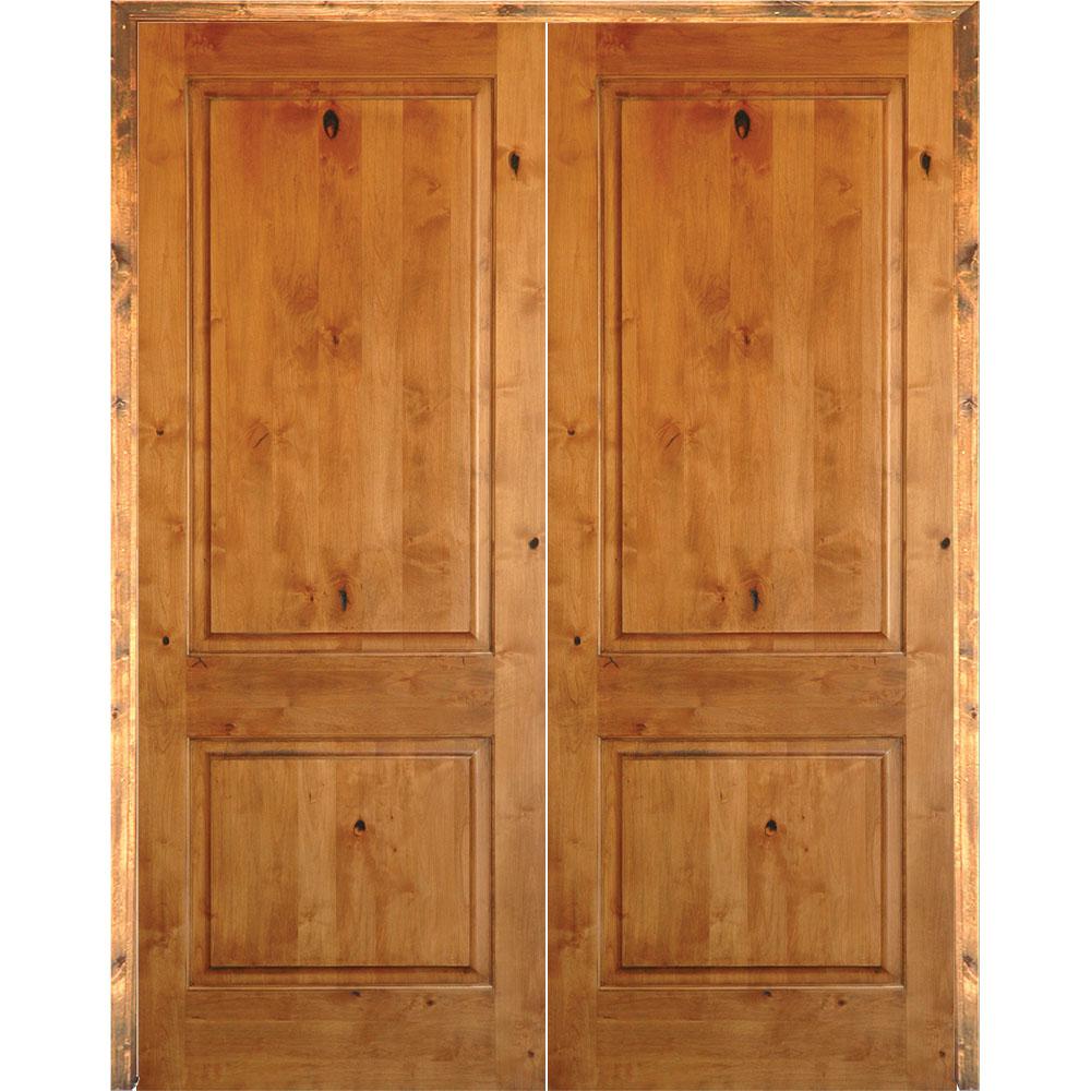 Krosswood Doors 72 In X 80 In Rustic Knotty Alder 2 Panel Square Top Left Handed Solid Core Wood Double Prehung Interior French Door