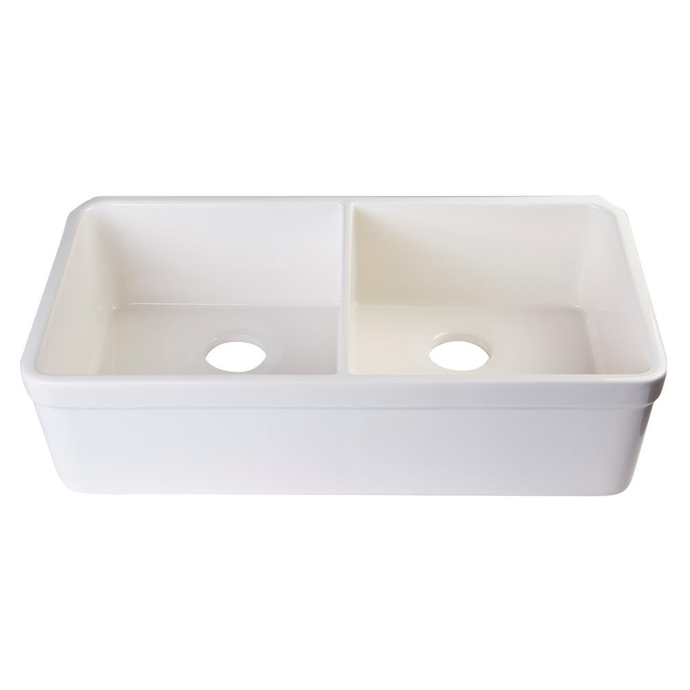 Alfi Brand Decorative Lip Farmhouse Apron Fireclay 32 In Double Basin