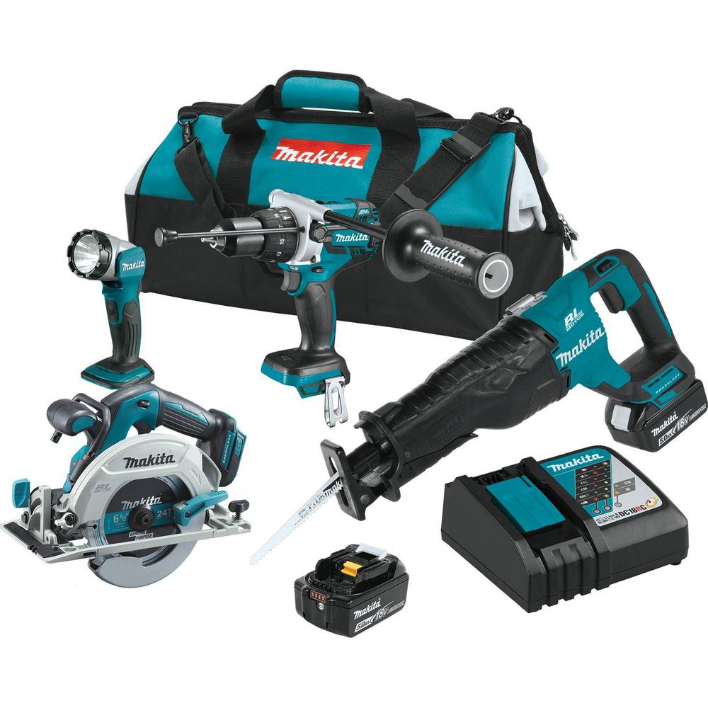 Makita 18V Cordless Power Tool Combo Kit 4Pc Hammer Drill Reciprocating