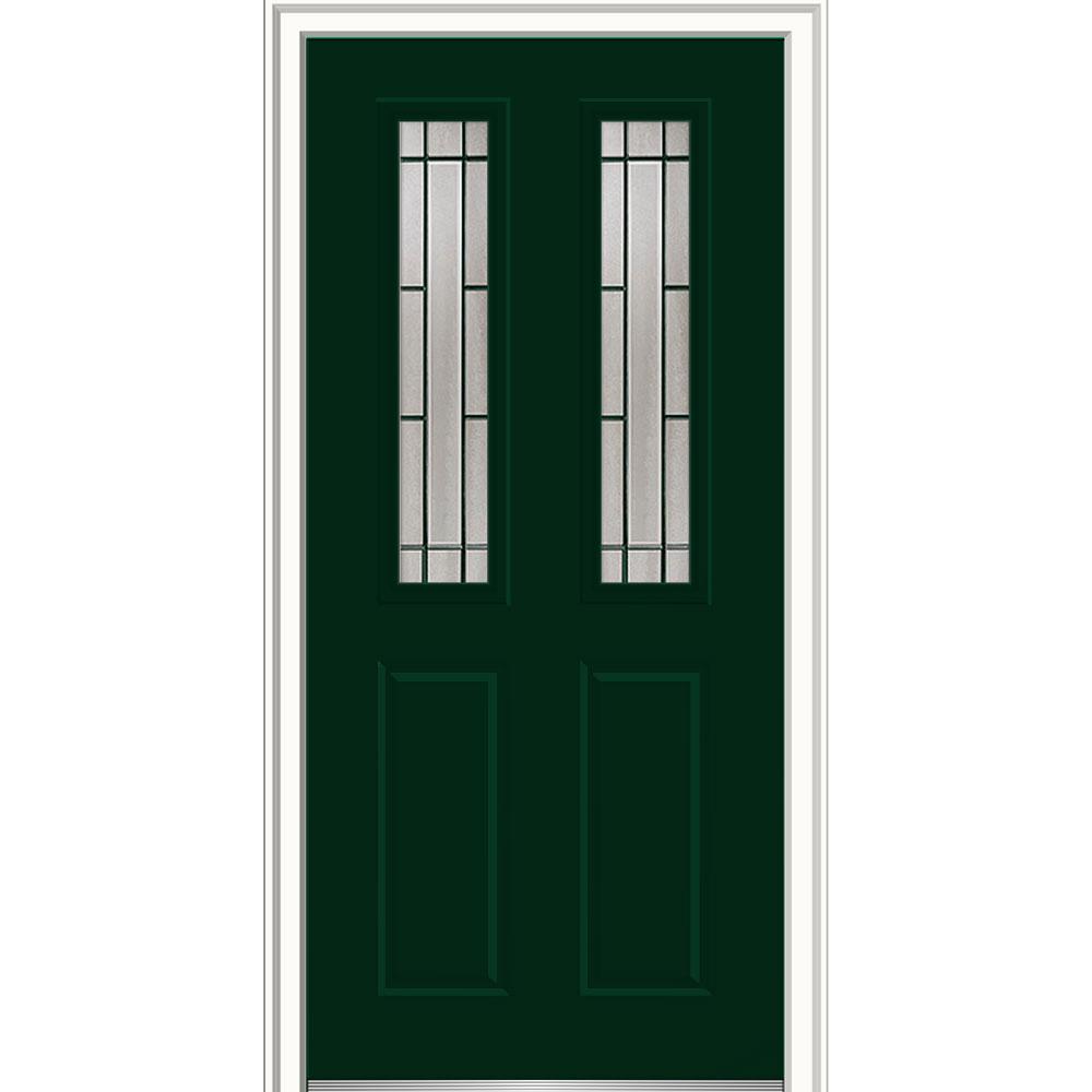 MMI Door 32 in. x 80 in. Solstice Glass Hunter Green RightHand Inswing 2Lite Decorative