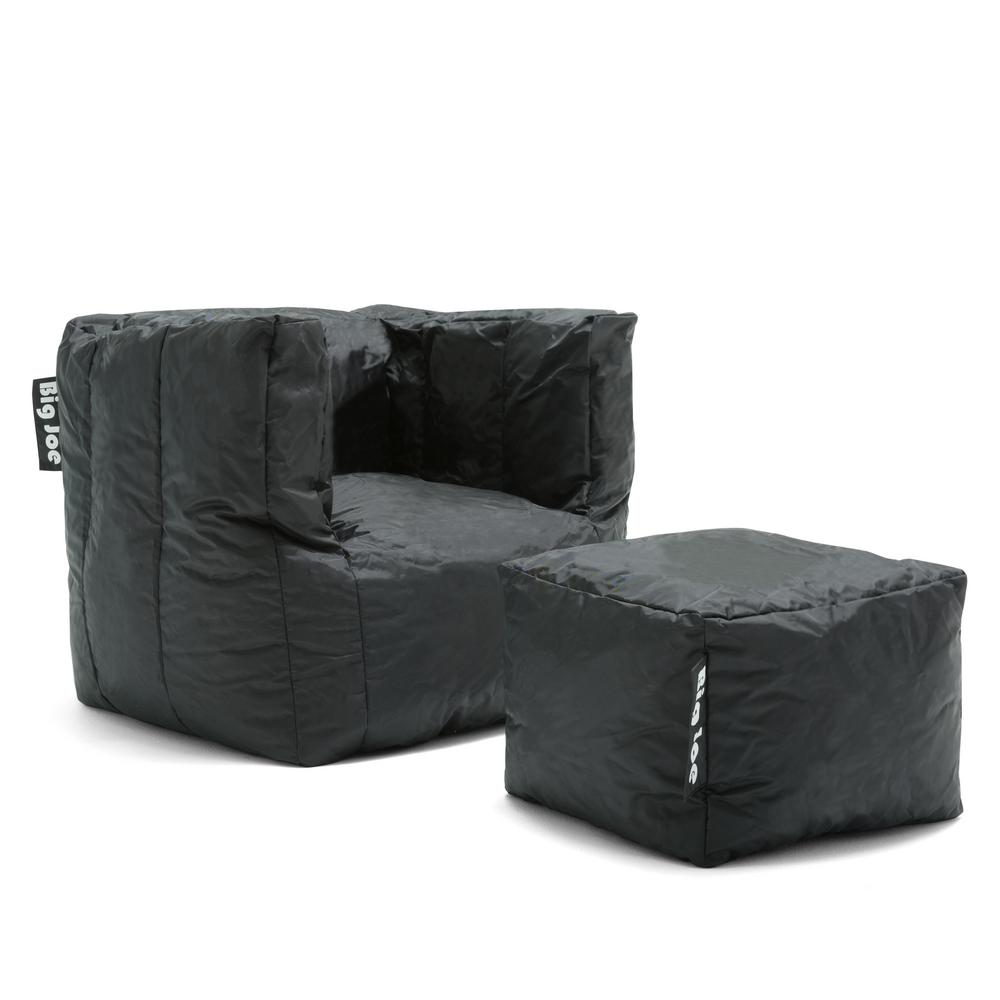 Cube Chair With Ottoman Stretch Limo Black Smartmax Bean Bag
