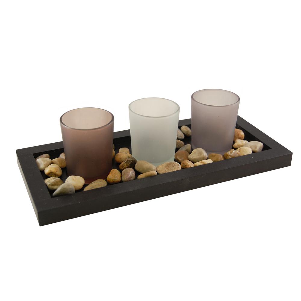 Black Candle Holders With Round Tray 12, Round Candle Holder Tray