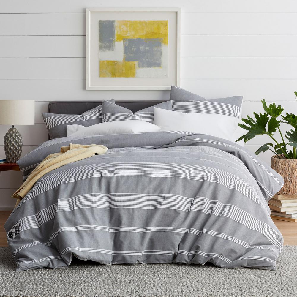 The Company Store Chambray Stripe Gray White Cotton Full Duvet