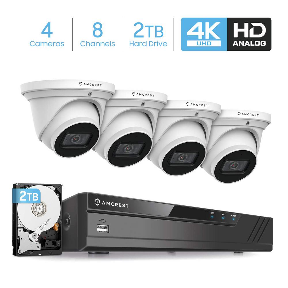 Amcrest 4k 8 Channel 2tb Hdd Dvr Security Camera System With 4x 4k 8 Mp Dome Indoor Outdoor Wired Cameras Weatherproof Ip67 Amdv8m8 4d W 2tb The Home Depot