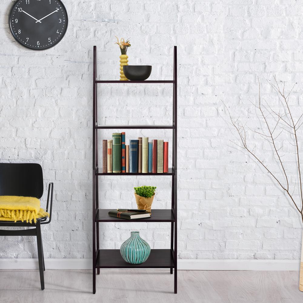 Casual Home 72 In Espresso Wood 5 Shelf Ladder Bookcase With Open