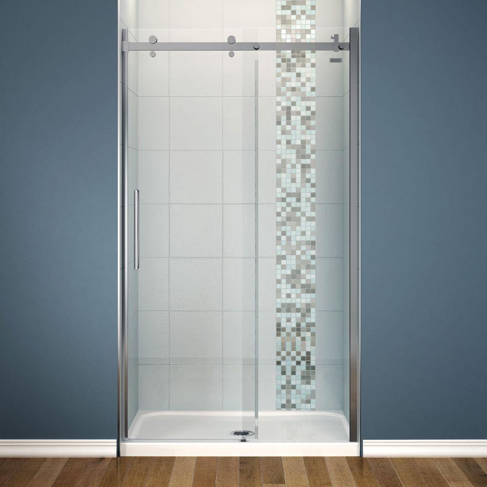 Maax Halo 36 In X 48 81 3 4 Frameless Sliding Shower Kit With Center Drain Base White Maax Halo 36 In X 48 81 3 4 Frameless Sliding Shower Kit With Center Drain Base White