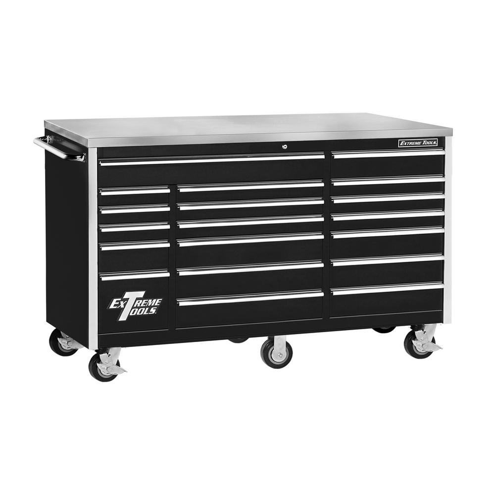 Extreme Tools 72 In 18 Drawer Triple Bank Standard Roller Cabinet With Stainless Steel Work Surface Black