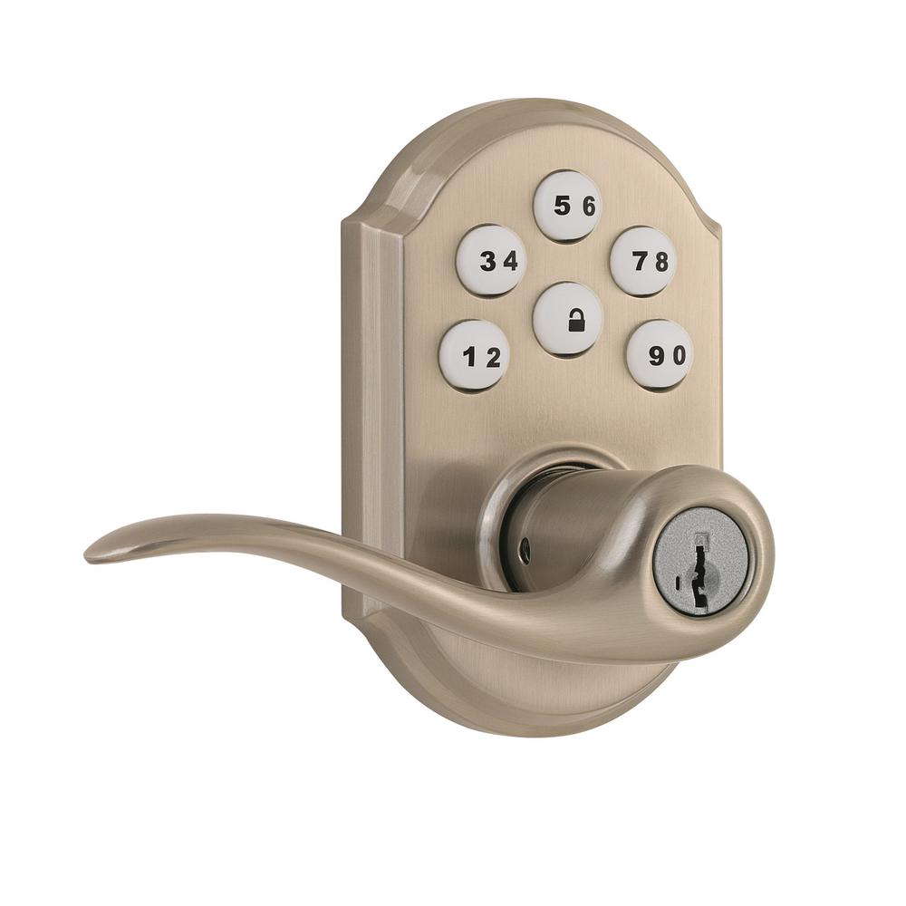 Kwikset Z Wave Smartcode Lifetime Satin Nickel Electronic Tustin Door Lever Featuring Smartkey Security