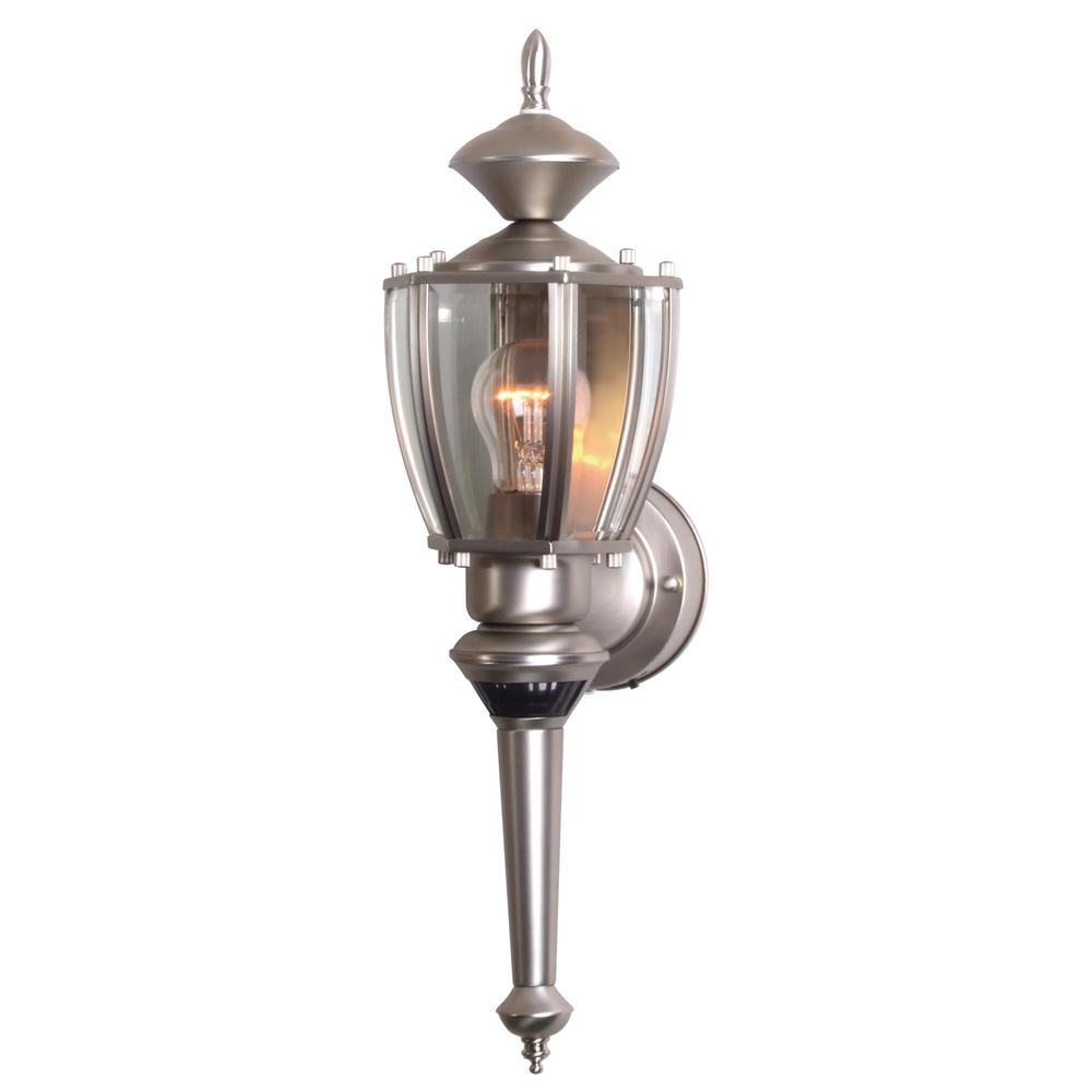 Low Voltage Pewter Outdoor Lighting The Home Depot Beveled Glass Coach 1 Light Pewter Motion Activated Outdoor Dusk To Dawn