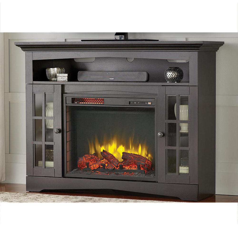 Provide supplemental heat for your areas with Home Decorators Collection Avondale Grove Media Console Infrared Electric Fireplace in Aged Black.