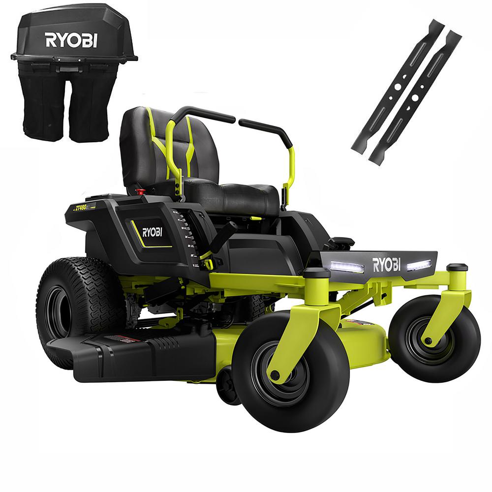 RYOBI 42 in. 100 Ah Battery Electric Zero Turn Riding Mower and Bagging KitRY48ZTR1001A The