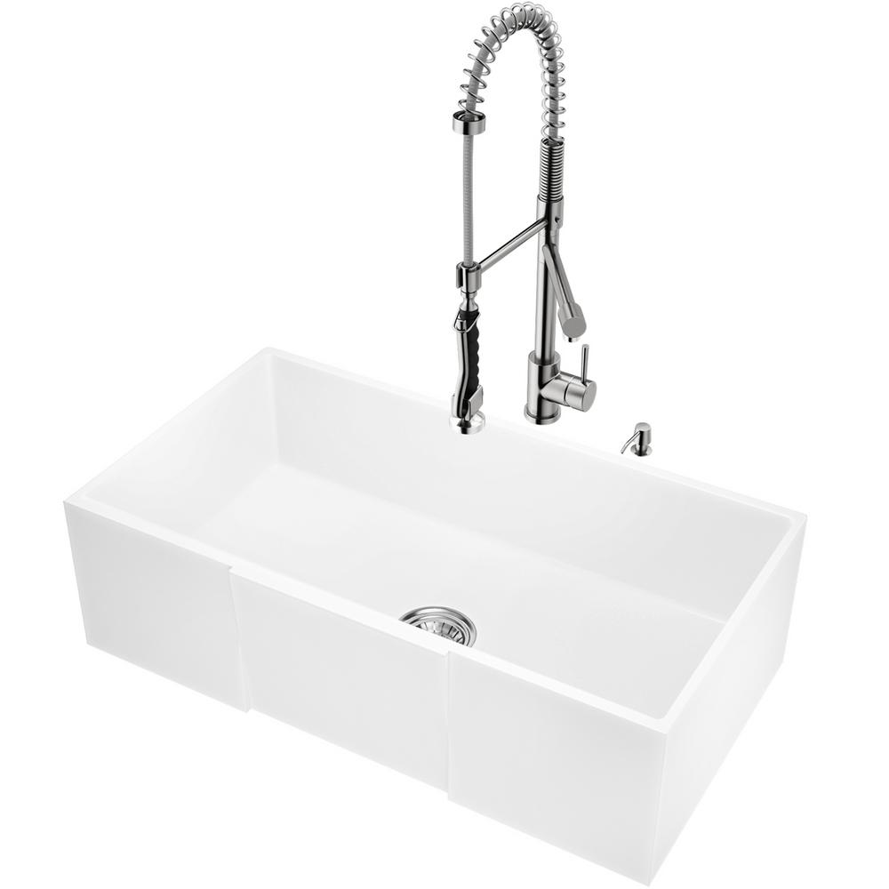 VIGO AllinOne 30 in. Matte Stone Farmhouse Single Bowl Kitchen Sink Set with Faucet in