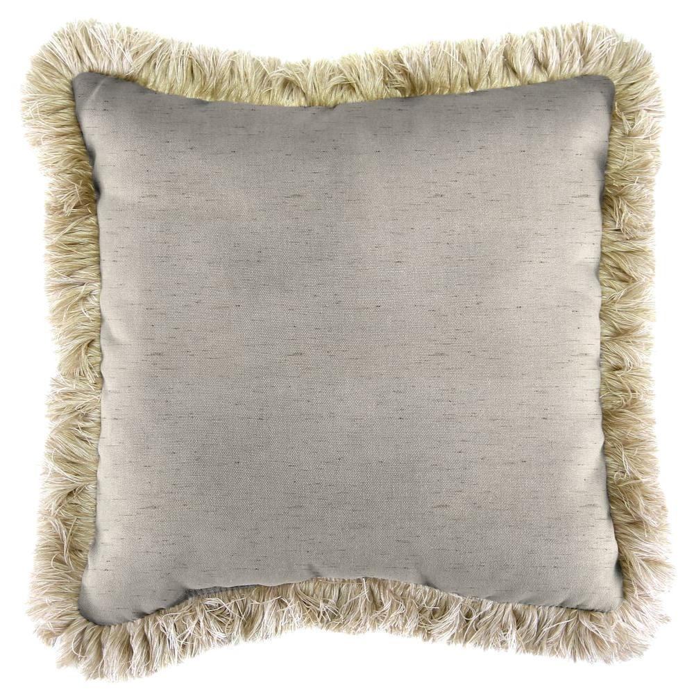 Jordan Manufacturing Sunbrella Frequency Parchment Square Outdoor Jordan Manufacturing Sunbrella Frequency Parchment Square Outdoor Throw Pillow With Canvas Fringe