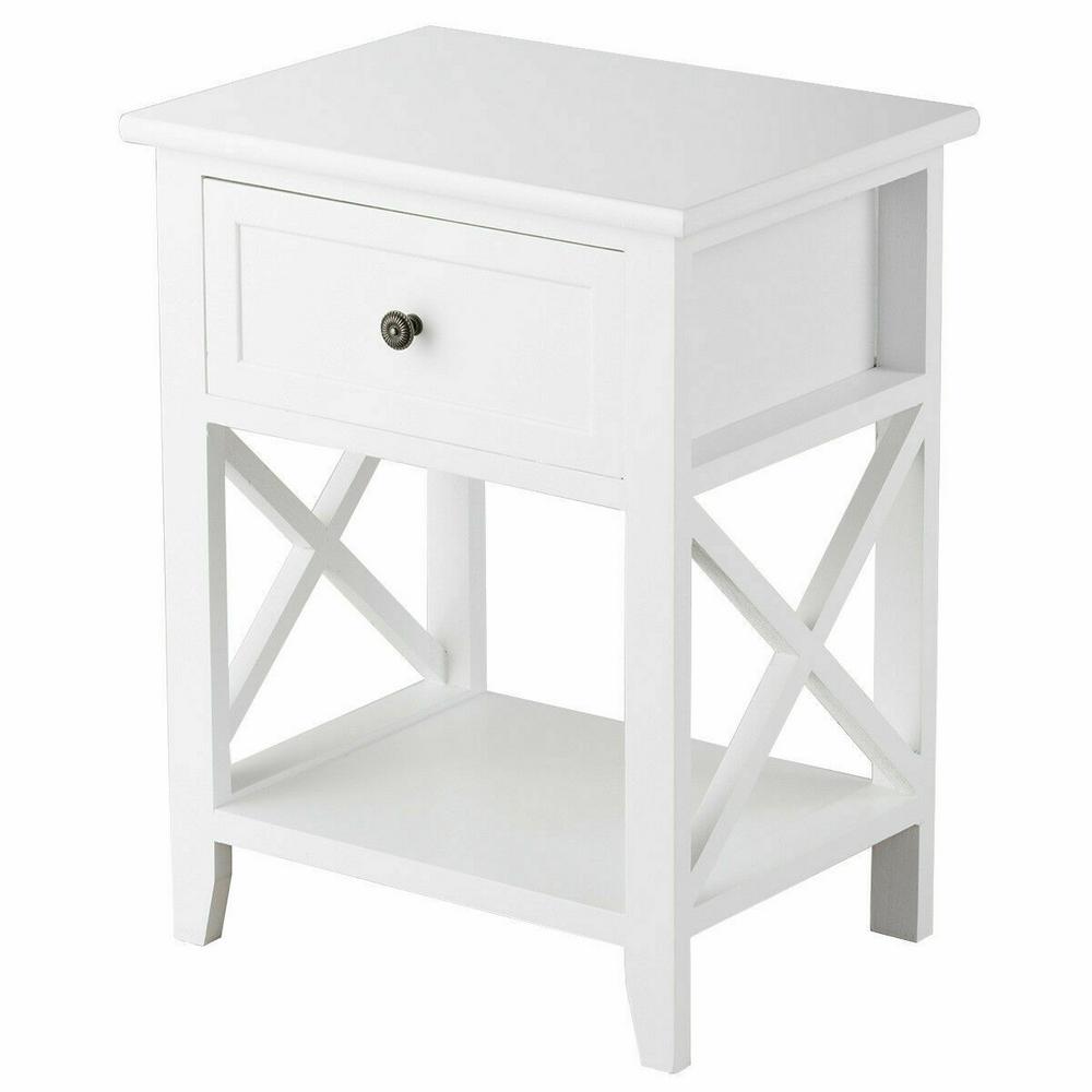 Costway 1 Drawer White End Bedside Table Nightstand Costway 1 Drawer White End Bedside Table Nightstand