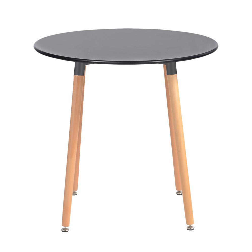 sumyeg Black Round Dining Table Accent Table with Beech Wood Legs