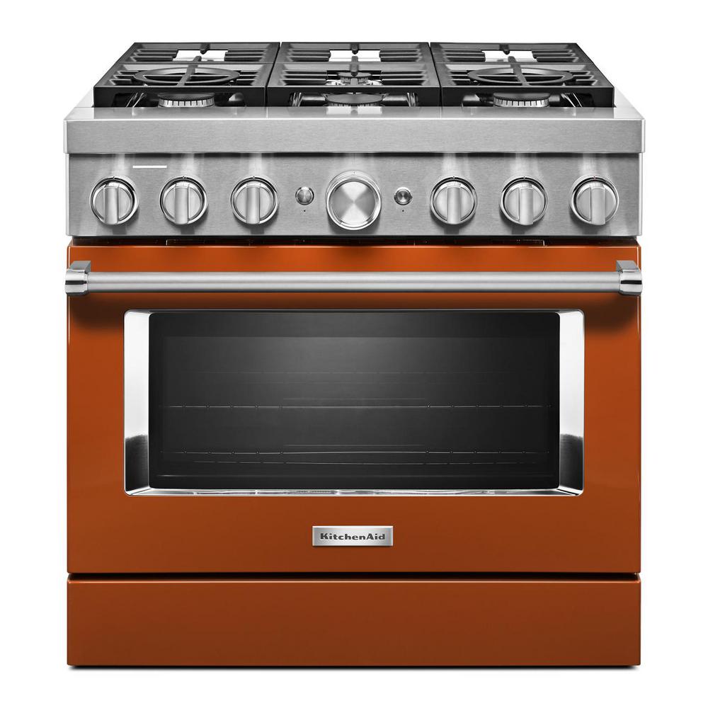 KitchenAid 36 in. 5.1 cu. ft. Dual Fuel Freestanding Smart Range with 6-Burners in Scorched Orange For Sale