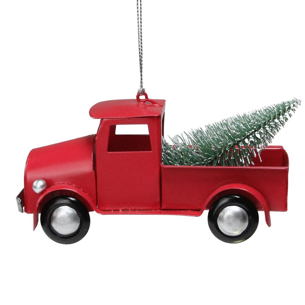 Northlight 5.25 in. Red Iron Truck with Green Frosted Tree Christmas Ornament-33750248 - The ...
