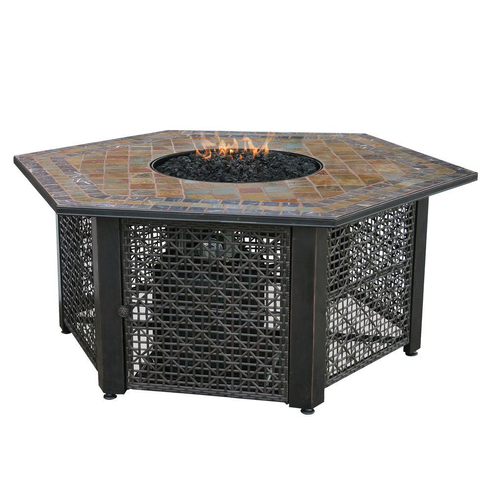 UniFlame 21 in. Slate Tile Hexagon Propane Gas Fire Pit in Bronze