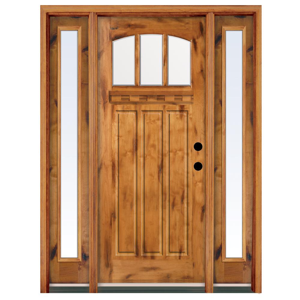 Steves And Sons 68 In X 80 In Craftsman 3 Lite Arch Stained Knotty Alder Wood Prehung Front Door