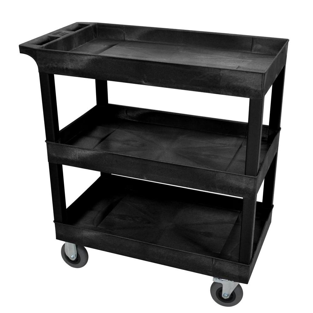 Luxor 18 in. x 32 in. 3-Tub Shelf Plastic Utility Cart with 5 in. Semi ...