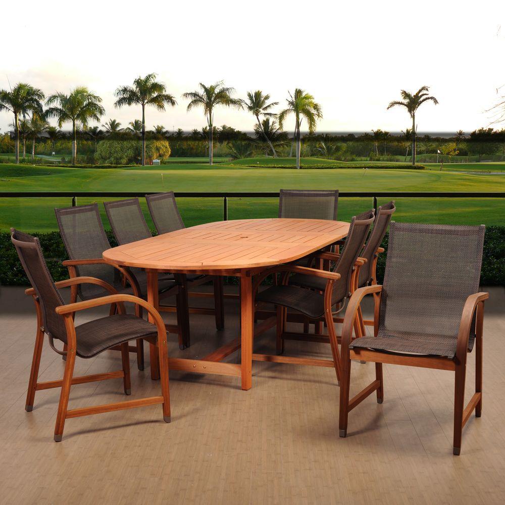 Ia Bahamas 9 Piece Eucalyptus Extendable Rectangular Patio Ia Bahamas 9 Piece Eucalyptus Extendable Rectangular Patio Dining Set With Brown Sling Seat