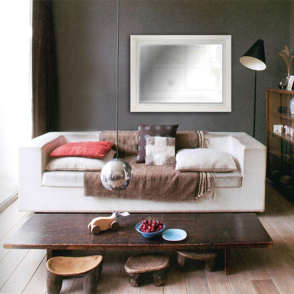 43.25 in. H x 31.25 in. W White Wash Hand Stained Wood Frame with Liner