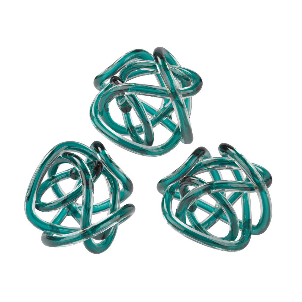 Dimond Home 6 in. Round Aqua Decorative Glass Knots Sculptures (Set of