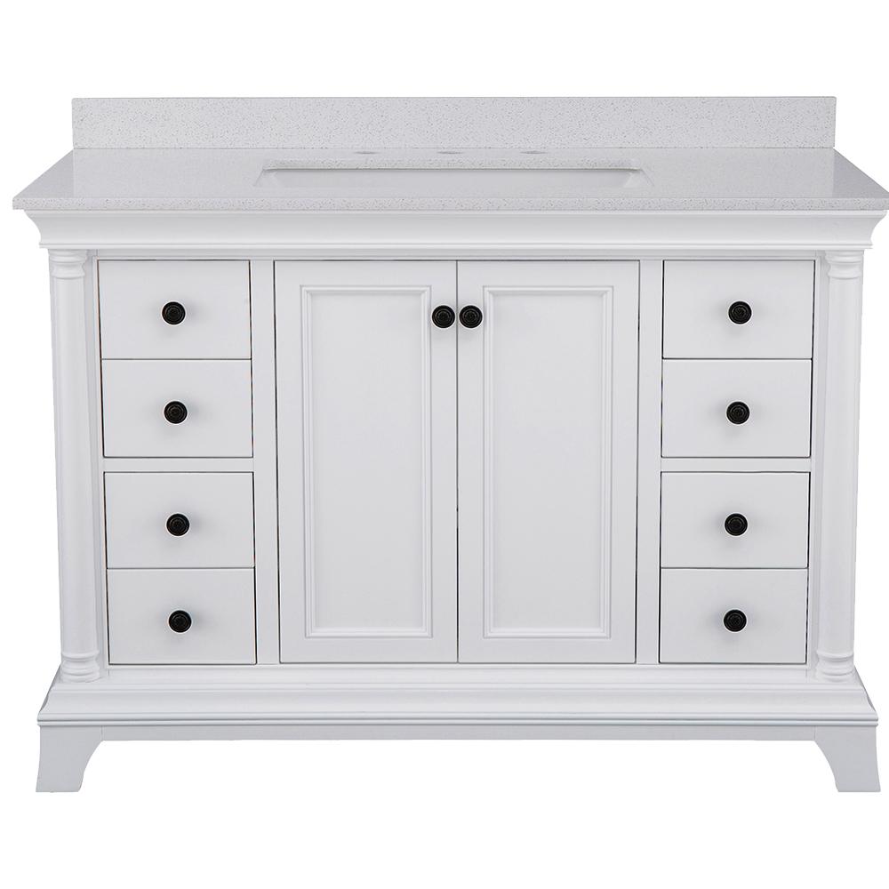 Home Decorators Collection Strousse 49 In W X 22 In D Vanity Cabinet In White With Engineered Stone Vanity Top In Ice Diamond With White Sink Srwvt4922d The Home Depot