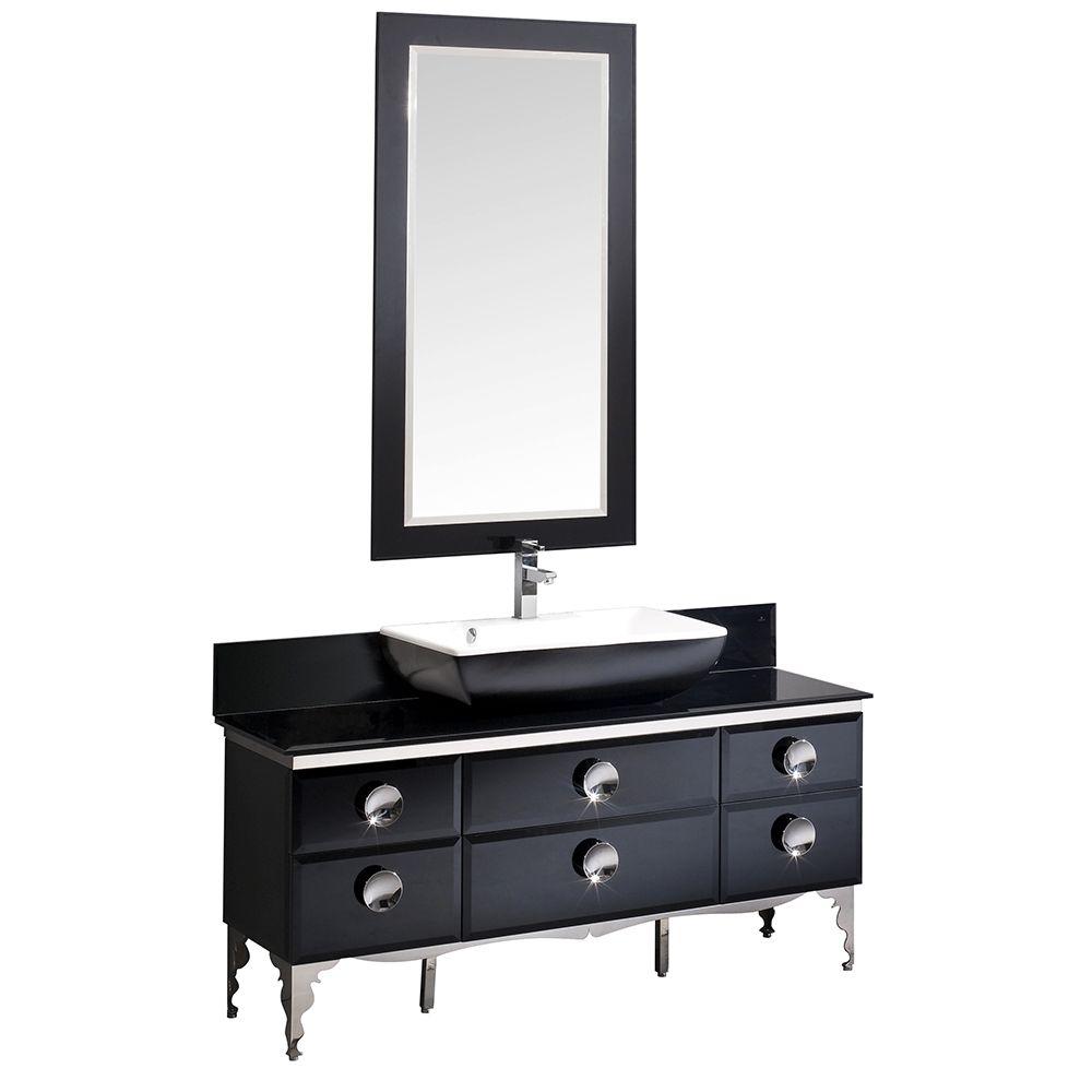 Fresca Moe 59 In Vanity Black With Tempered Glass Top Vanity In Black With Tempered Glass Top