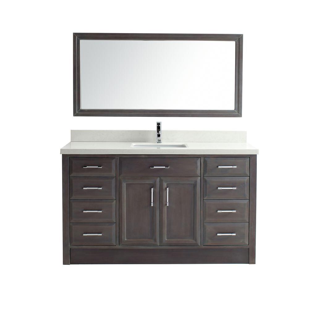 Studio Bathe Calais 60 in. Vanity in French Gray with Solid Surface