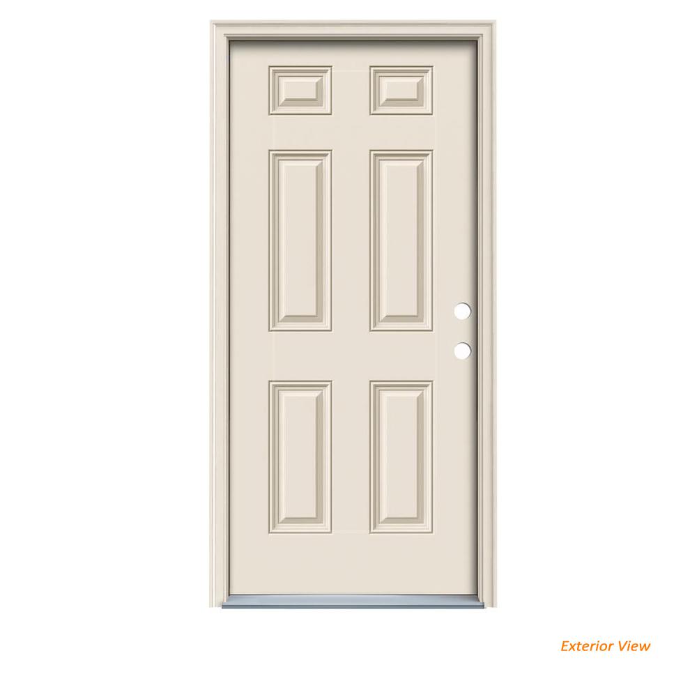 Jeld Wen 32 In X 80 In 6 Panel Primed Fiberglass Prehung Left