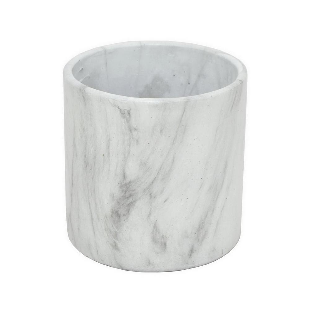 THREE HANDS White Marble Look Flower Pot13957 The Home Depot