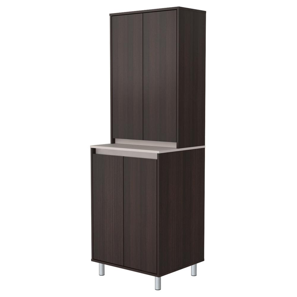 Espresso And Amber Grey Breakroom Cabinet With 4 Doors Al